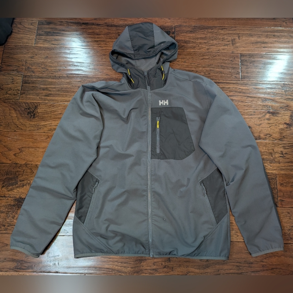 Helly Hansen Men's Gray Hooded Lightweight Jacket Size XL *stains*